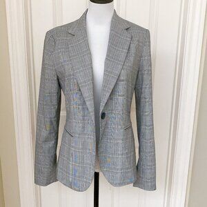 New Zara Women Grey Plaid Flattering Fit Single-Button Blazer Business Jacket